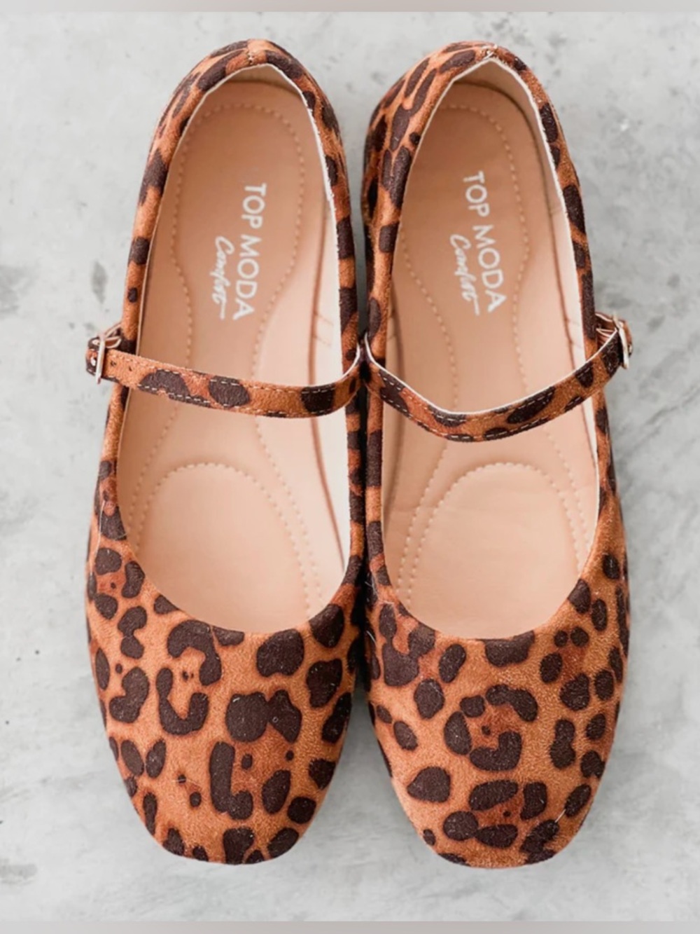 Top Moda Leopard Print Annette Ballet Flats Suede Mary Jane Size 5.5 - Picture 1 of 4